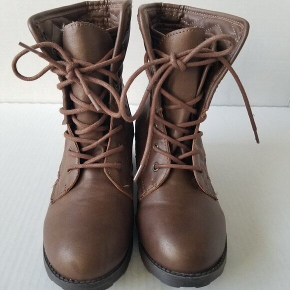 Rock & Candy Sprancie Lace Up Bootie Y2K Chunky Brown Block Heel Grunge Size 6.5 - Picture 4 of 11